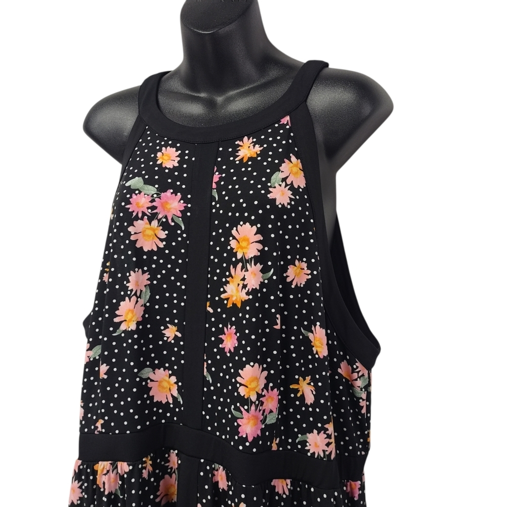 Torrid Size 2 Black Floral Polka Dot Sleeveless Halter Midi Dress Stretch NWT - Picture 3 of 8